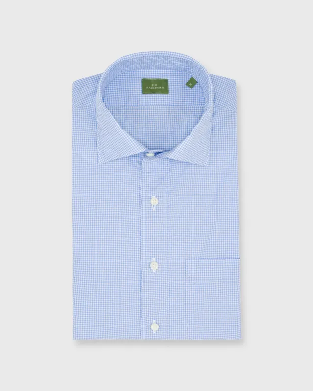 Spread Collar Sport Shirt in Blue Small Gingham Poplin made by Mashburn
