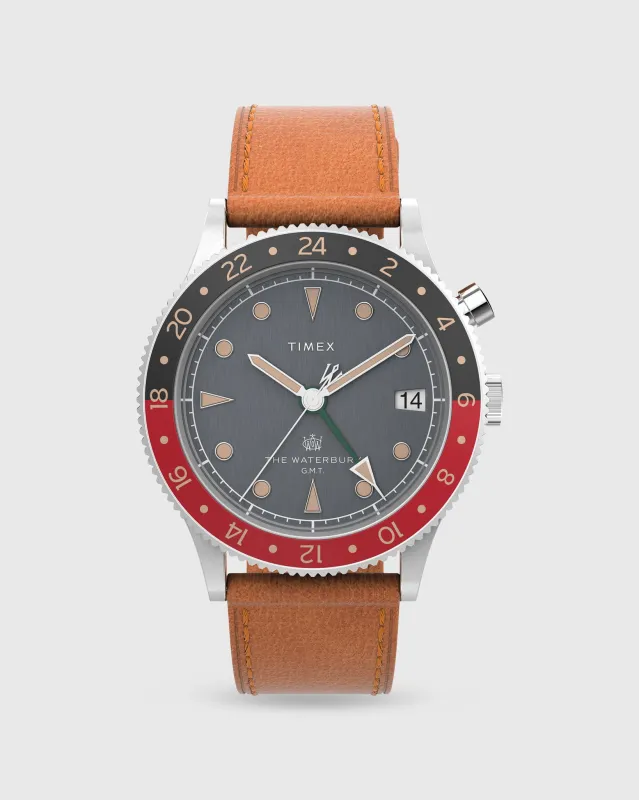 Waterbury Traditional GMT Watch in Charcoal/Tan sold by Mashburn