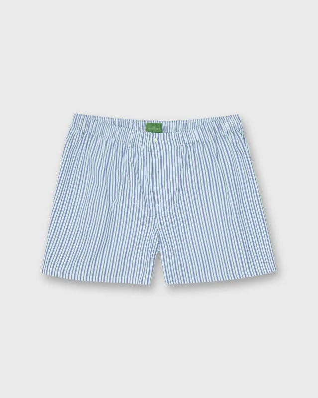 Button-Front Boxer Short in Green/Blue Multi Stripe Poplin made by Sid Mashburn