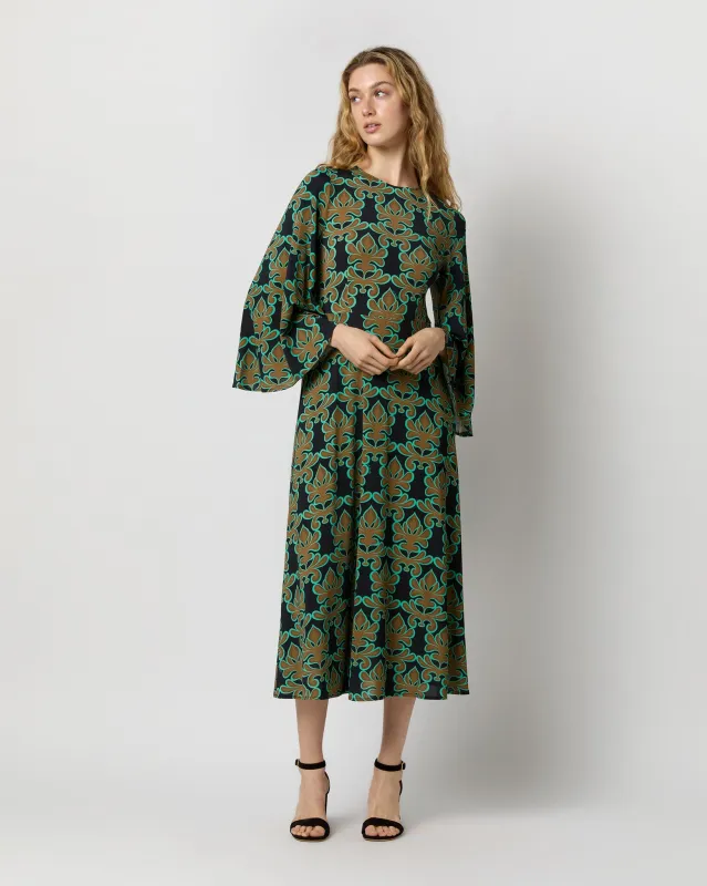 Sorella Dress in Green Herald Flowy Jersey made by LA DoubleJ