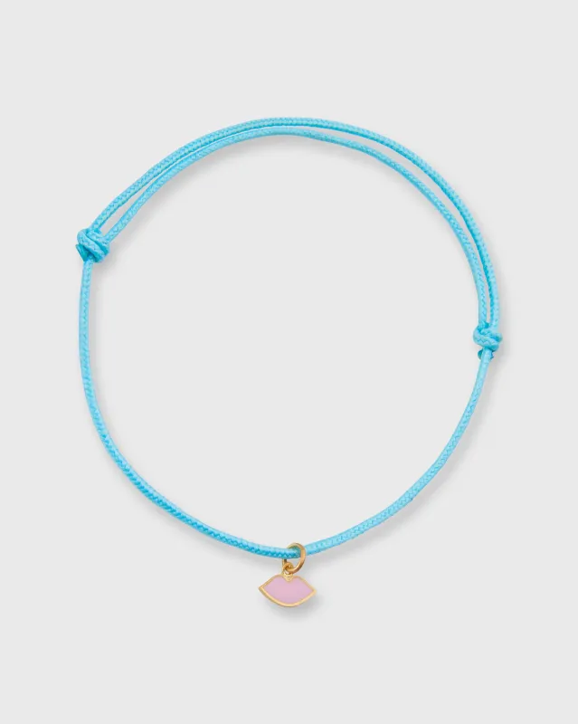 Kiss Charm Bracelet in Pink Enamel/Assorted Color Cord made by Mashburn