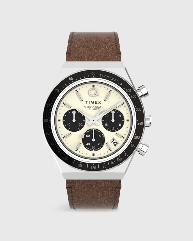 Q Timex Chronograph Watch in Cream/Brown sold by Mashburn