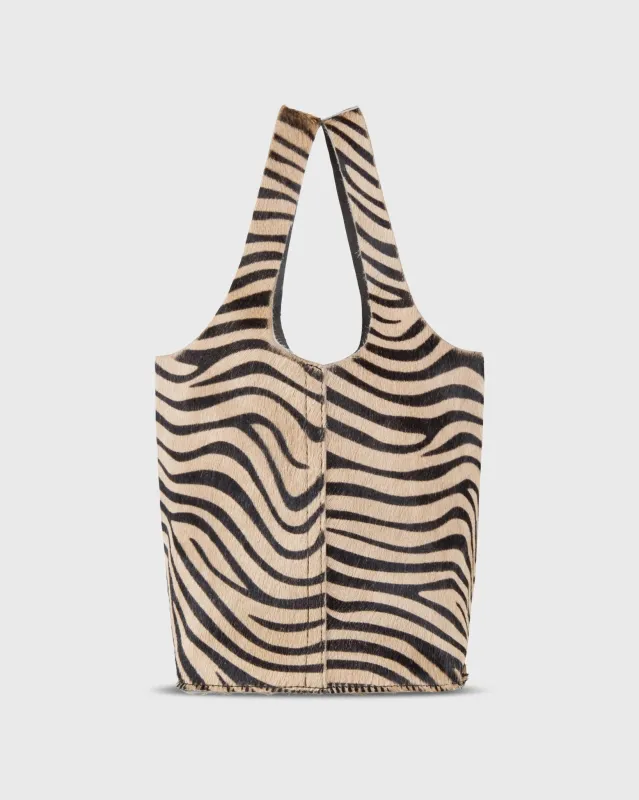 Paola Bucket Bag in Beige/Black Zebra Calf Hair made by Mashburn