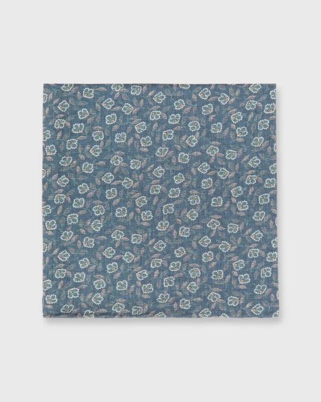 Cotton Print Pocket Square in Slate/Mint Floral Dot sold by Mashburn