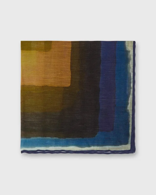 Cotton/Linen Print Pocket Square in Blue/Multi Abstract Square sold by Mashburn