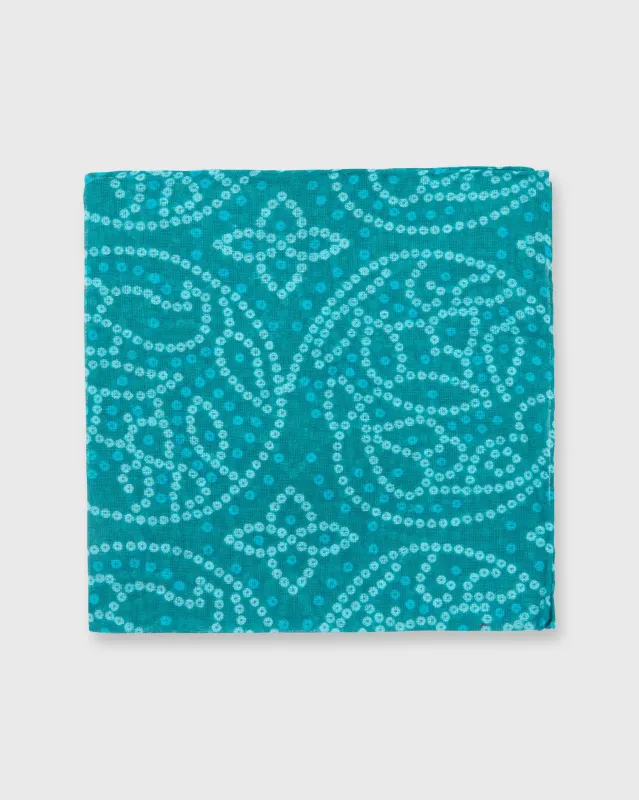 Cotton Print Pocket Square in Teal/Mint/Turquoise Dot Constellation made by Sid Mashburn