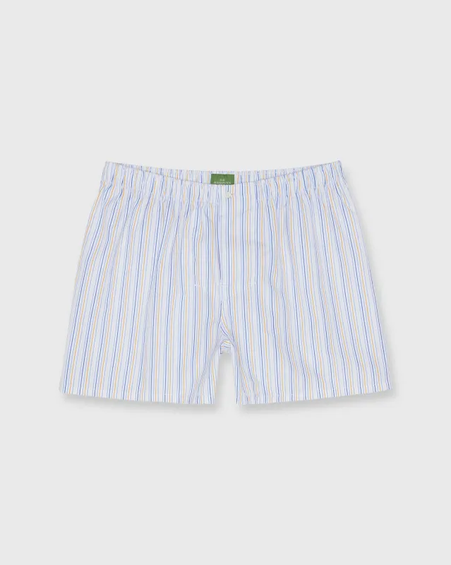 Button-Front Boxer Short in Blue/Yellow/White Multi Stripe Poplin made by Sid Mashburn