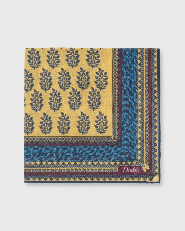 Hand-Rolled Pocket Square in Yellow Gold/Blue Block Pine sold by Mashburn