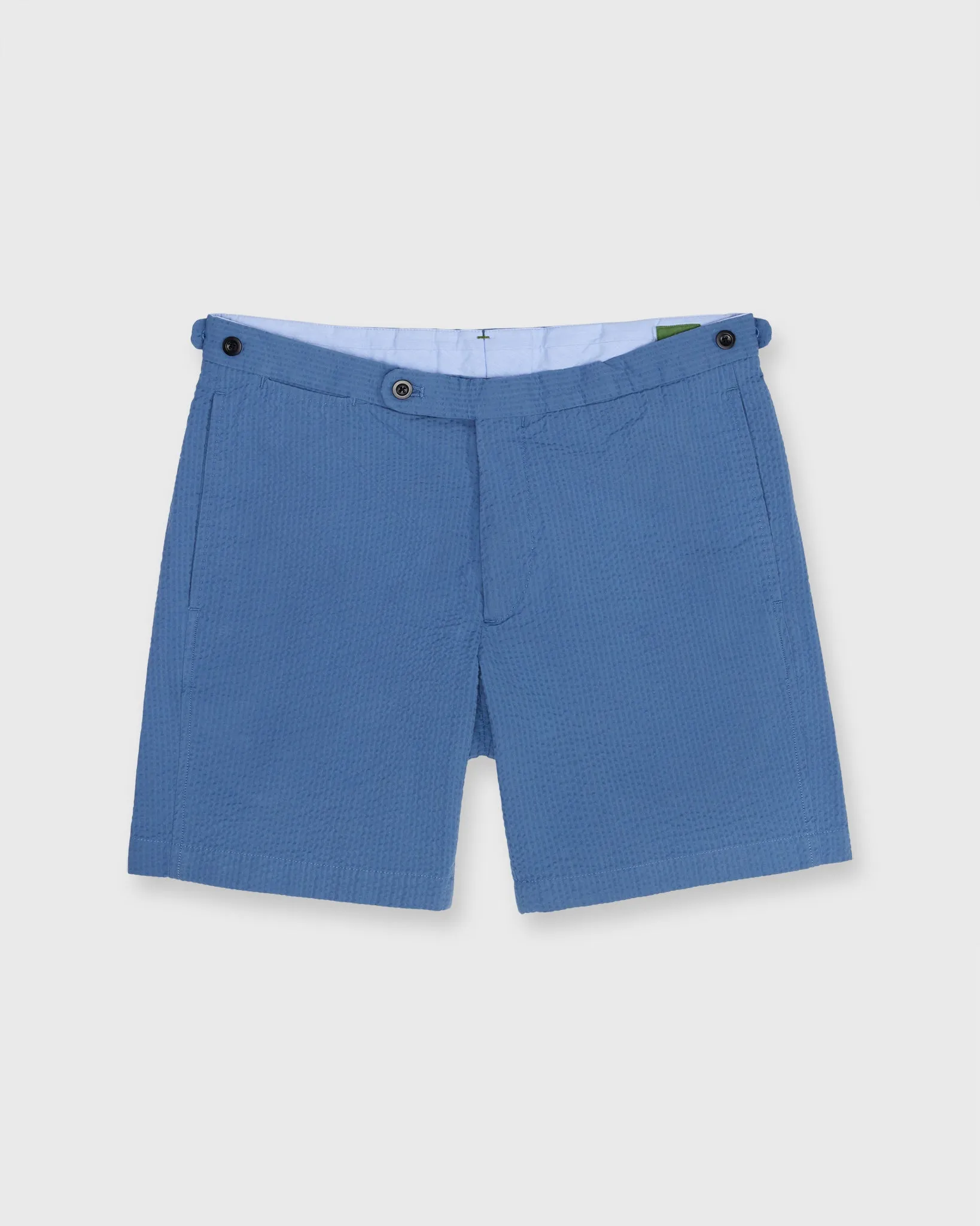 Side-Tab Short in Lake Seersucker sold by Mashburn