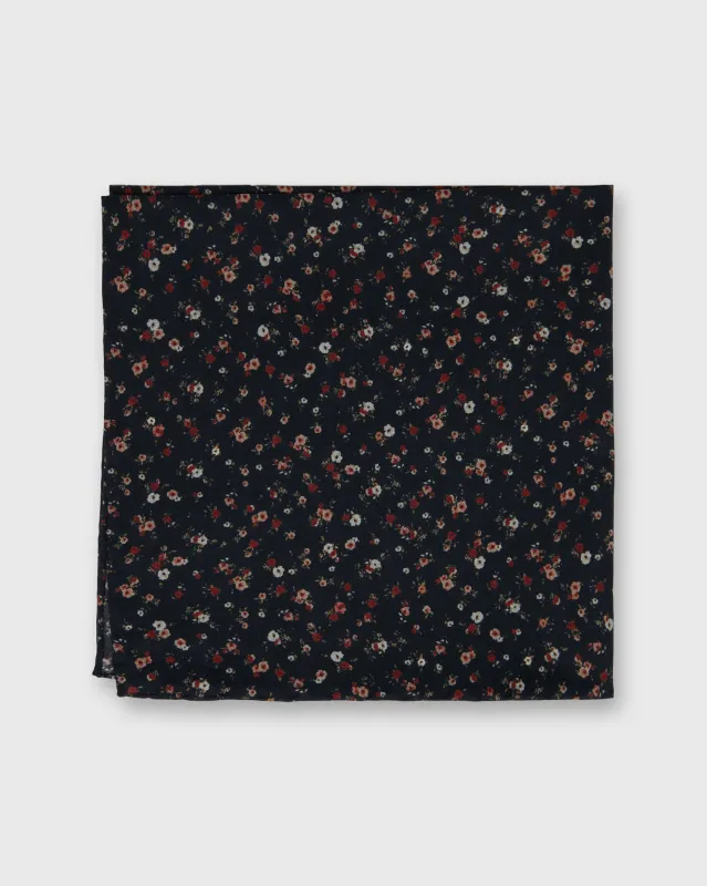 Cotton Print Pocket Square in Navy/Rose Small Floral sold by Mashburn