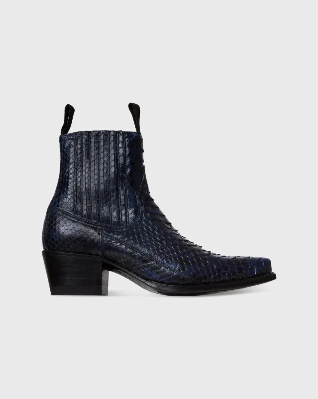 Short Cowboy Boot in Navy Python sold by Mashburn