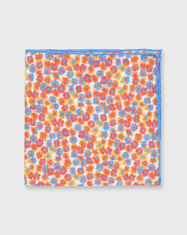 Cotton/Linen Print Pocket Square in White/Blue/Orange Floral sold by Mashburn