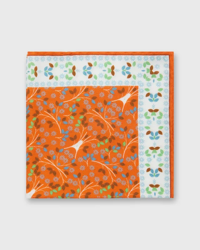Cotton/Linen Print Pocket Square in Orange/Sky Multi Florals sold by Mashburn