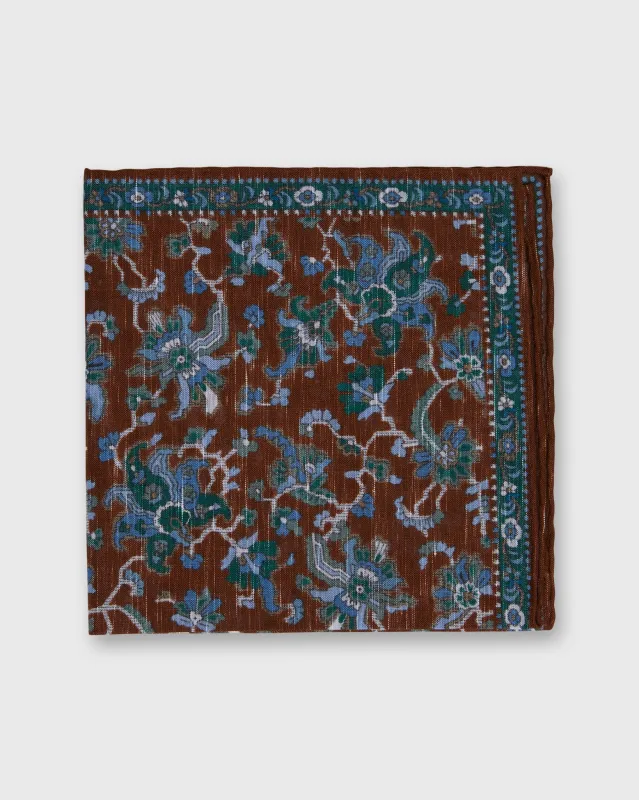 Linen/Cotton Print Pocket Square in Brown/Blue/Green Large Floral sold by Mashburn