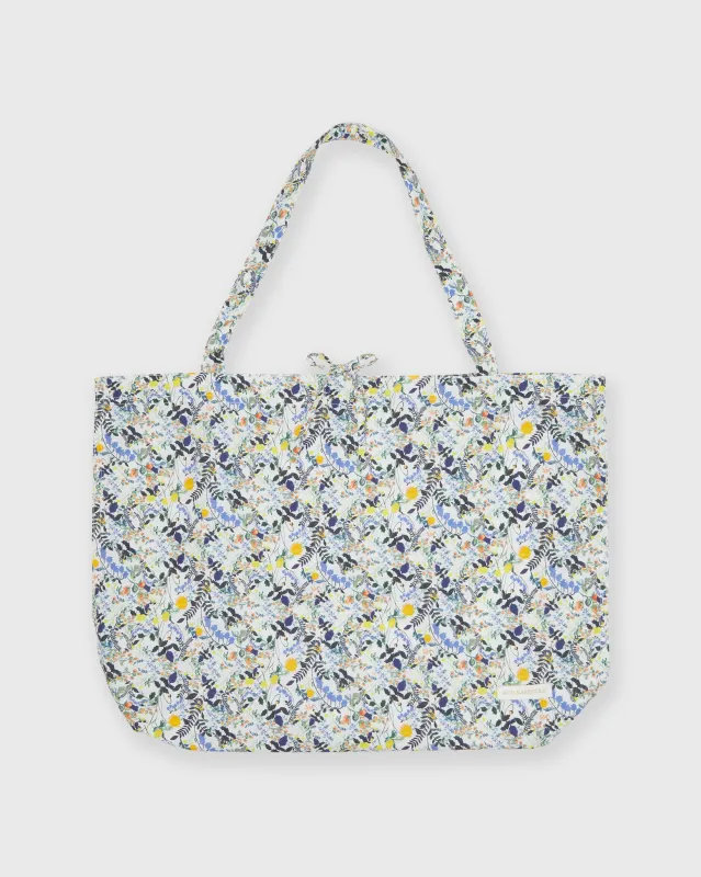 Reusable Tote Bag in Blue/Yellow Heidy Meadow Liberty Fabric made by Mashburn