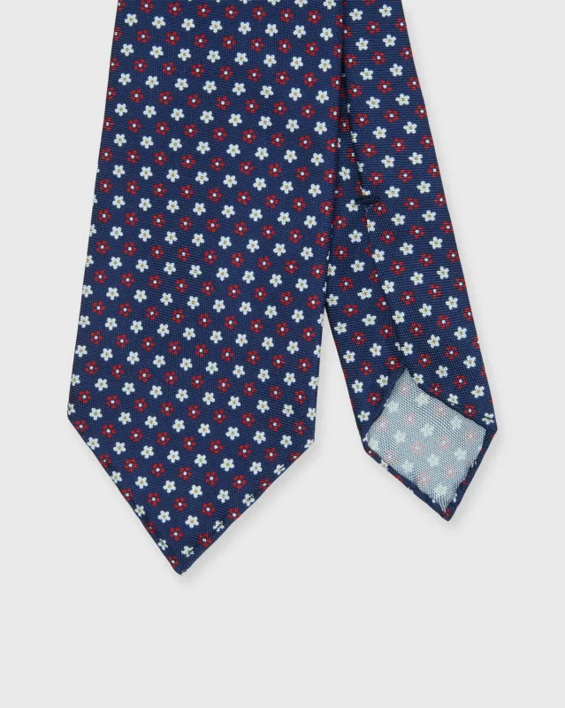 Silk Print Tie in Navy/Red/Bone Flower made by Mashburn