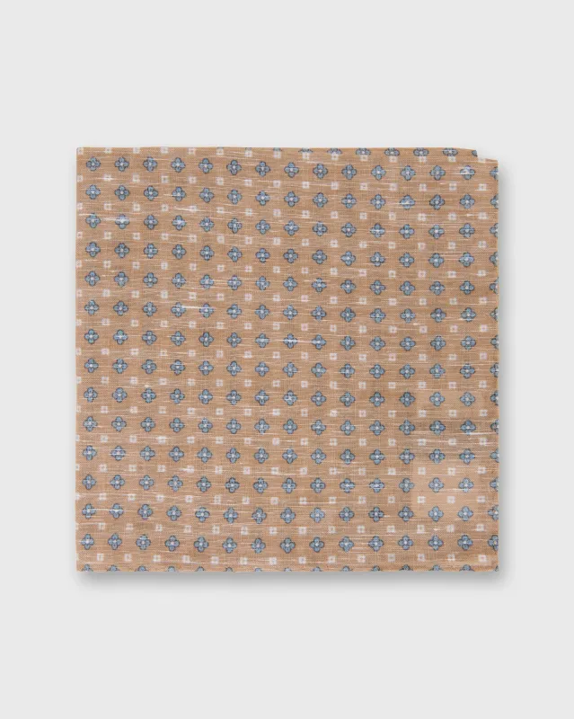 Linen/Cotton Print Pocket Square in Stone/Blue Flower sold by Mashburn