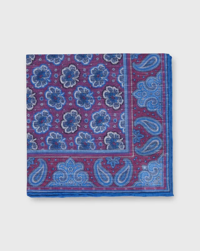 Linen/Cotton Print Pocket Square in Dark Pink/Blue Paisley sold by Mashburn