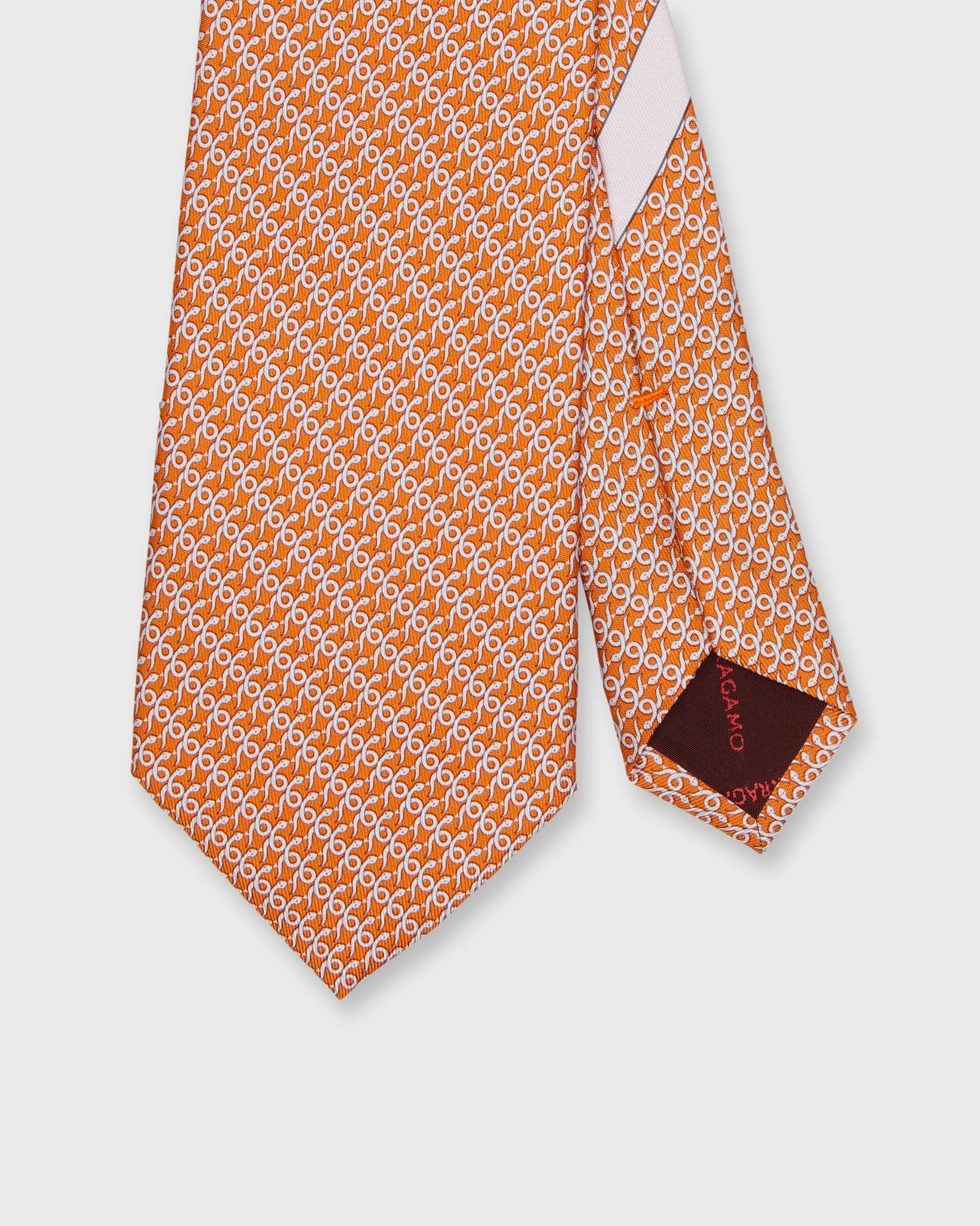 Silk Print Tie in Pink/Orange Snake sold by Mashburn