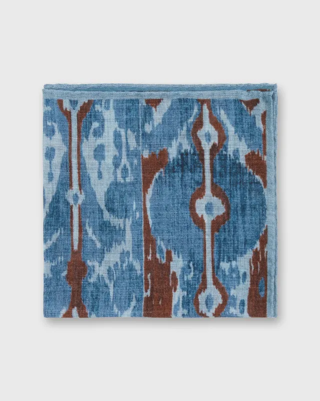 Wool/Silk Pocket Square in Blue/Brown Ikat made by Sid Mashburn