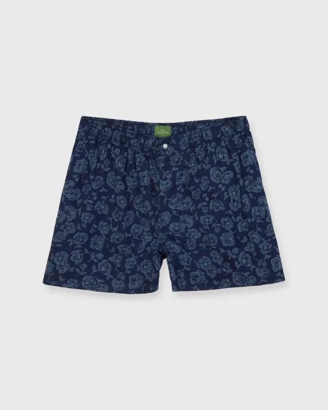 Button-Front Boxer Short in Navy/Slate/Grey Floral Print Poplin made by Sid Mashburn