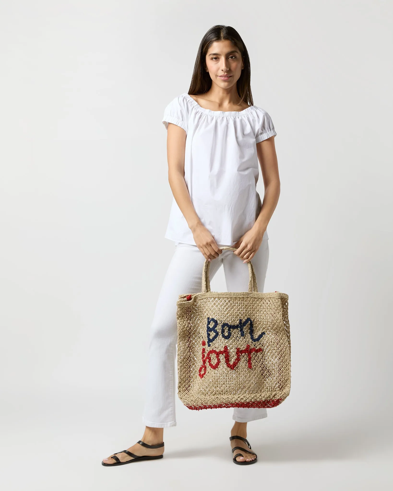 Large Bon Jour Tote in Natural/Blue/Red sold by Mashburn product image thumbnail 2