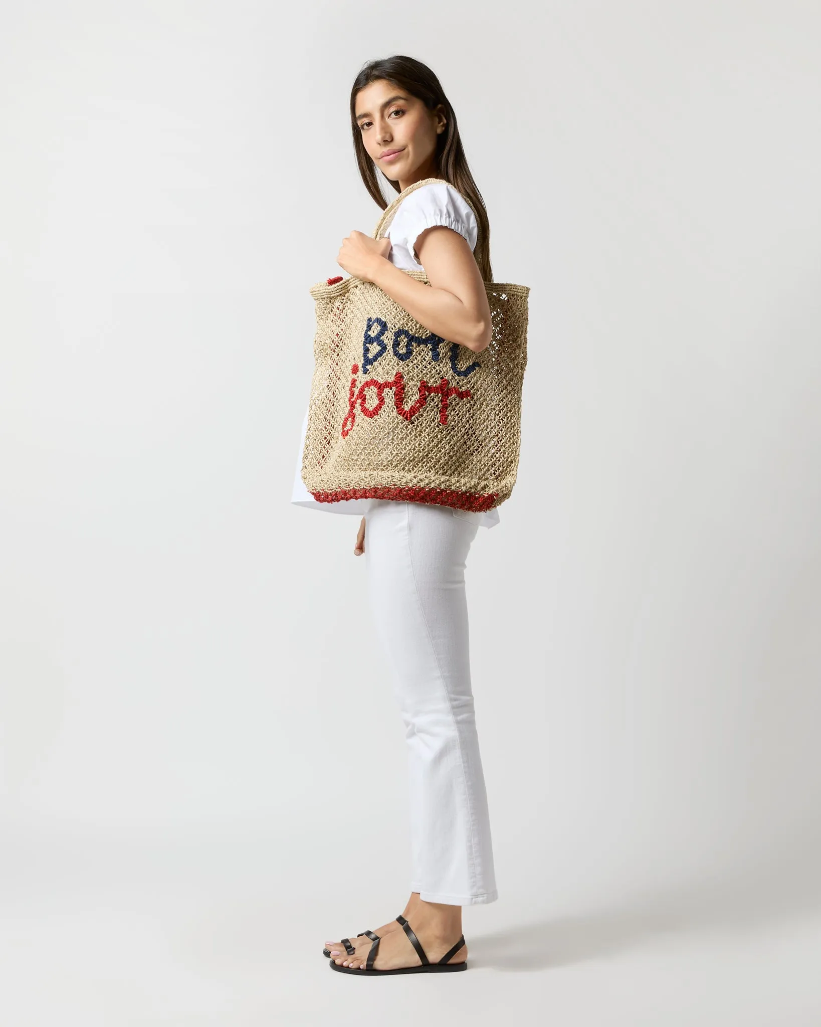 Large Bon Jour Tote in Natural/Blue/Red sold by Mashburn product image thumbnail 3