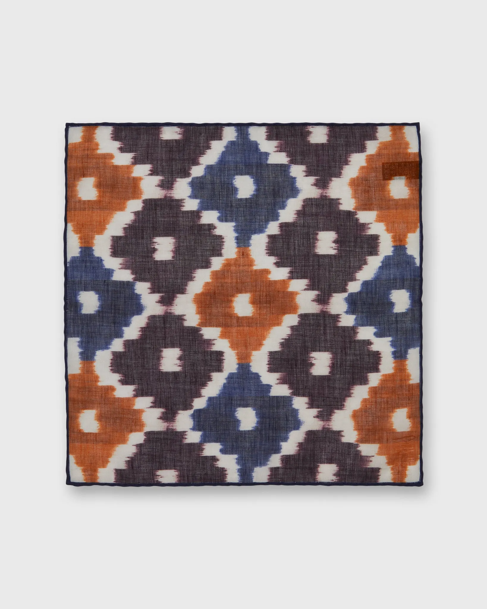 Cotton/Linen Print Pocket Square in Ginger/Navy Ikat sold by Mashburn product image thumbnail 2