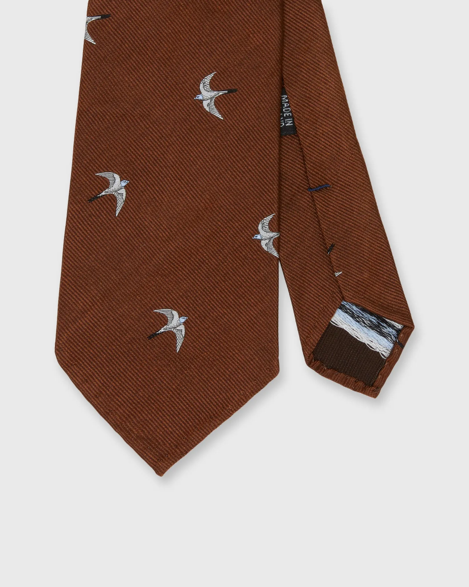 Silk Club Tie in Havana/White/Sky Swallow sold by Mashburn