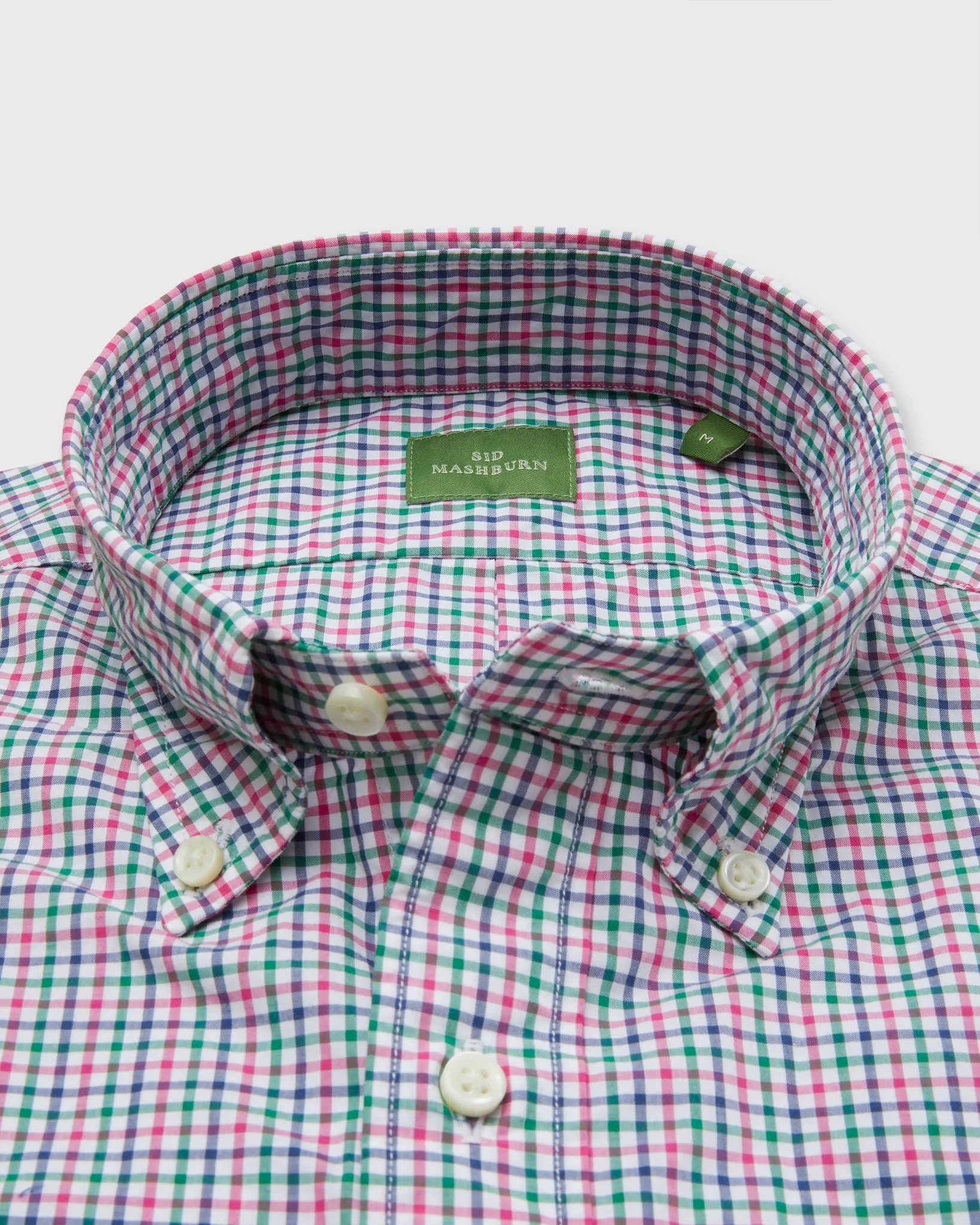 Button-Down Sport Shirt in Berry/Green/Navy Tattersall Poplin sold by Mashburn product image thumbnail 2