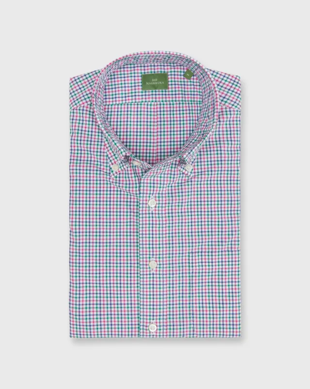 Button-Down Sport Shirt in Berry/Green/Navy Tattersall Poplin sold by Mashburn