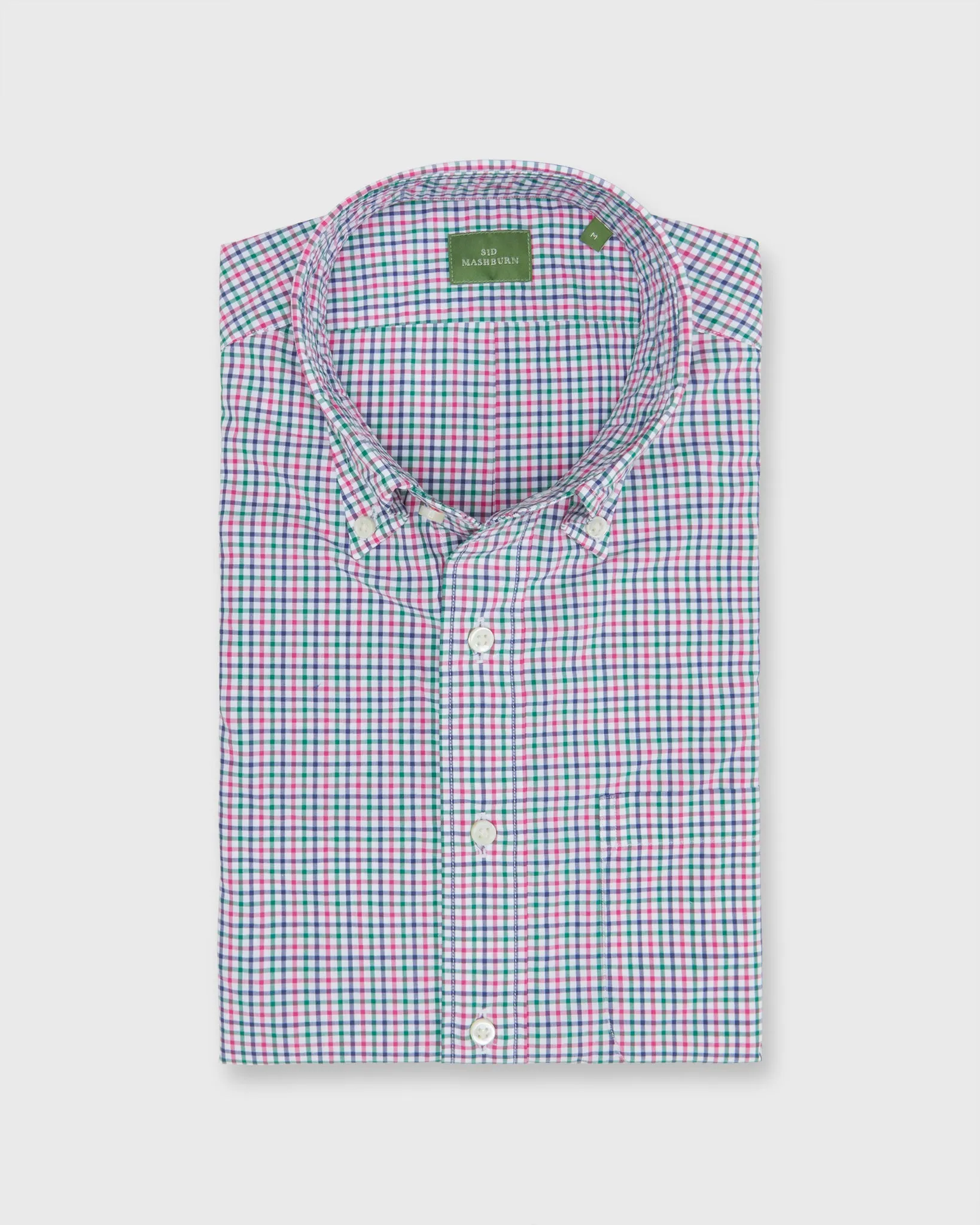 Button-Down Sport Shirt in Berry/Green/Navy Tattersall Poplin sold by Mashburn