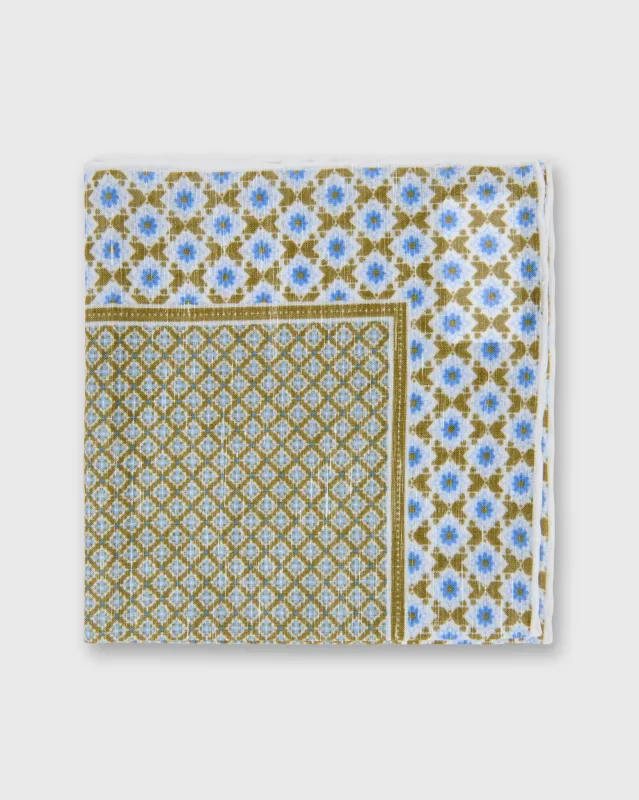 Linen/Cotton Print Pocket Square in Clover/Bone/Blue Mosaic sold by Mashburn