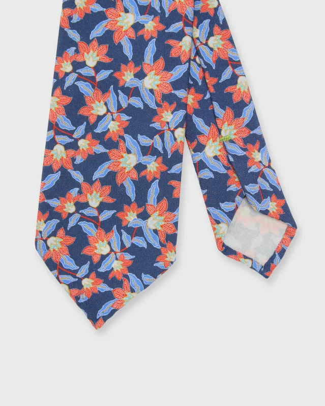 Silk Print Tie in Mid Blue/Coral Floral made by Sid Mashburn