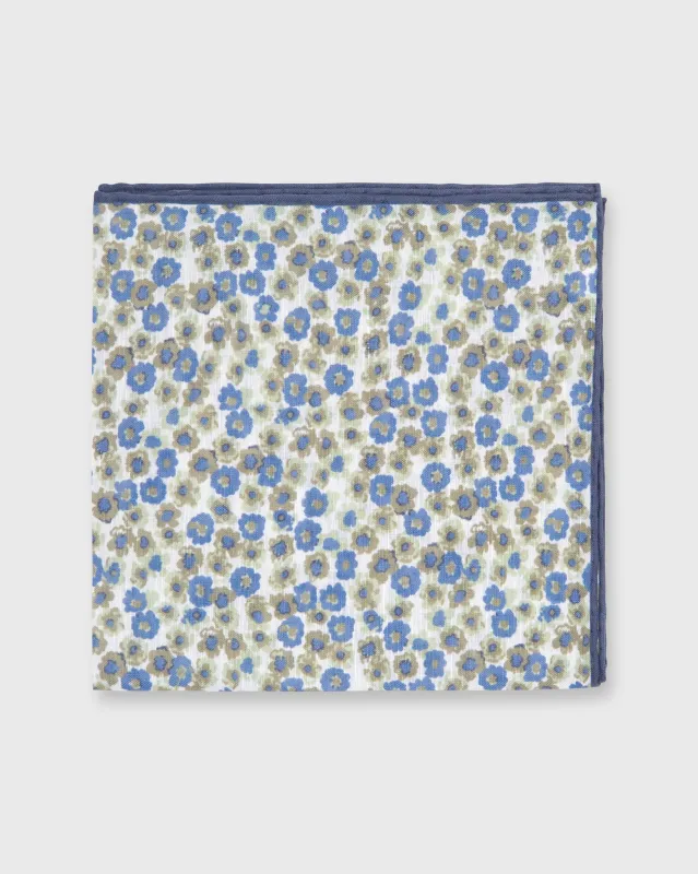 Cotton/Linen Print Pocket Square in White/Navy/Olive Floral sold by Mashburn
