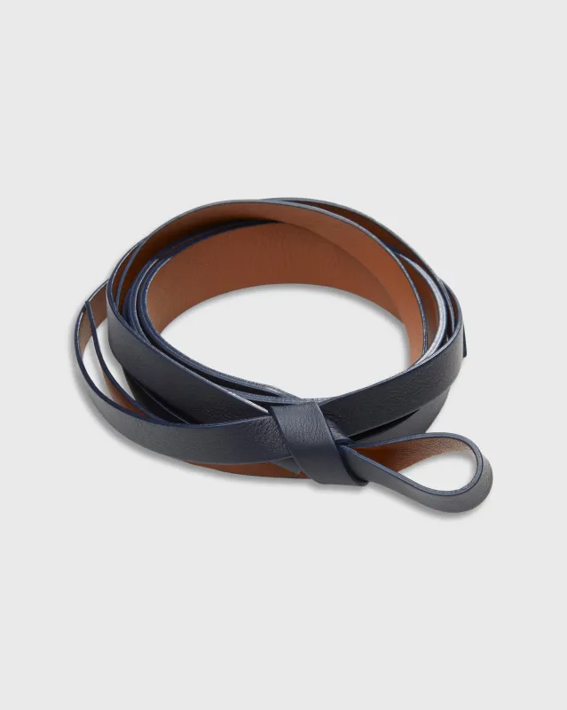 1" Reversible Wrap Leather Belt in Navy/English Tan made by Mashburn