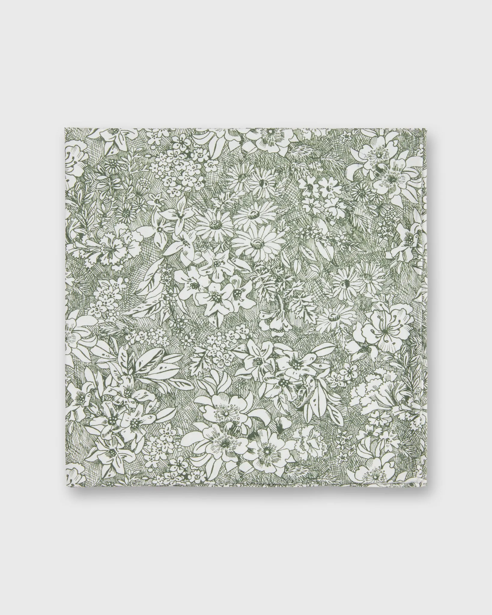 Cotton Print Pocket Square in Olive/Ivory Orlando Liberty Fabric sold by Mashburn