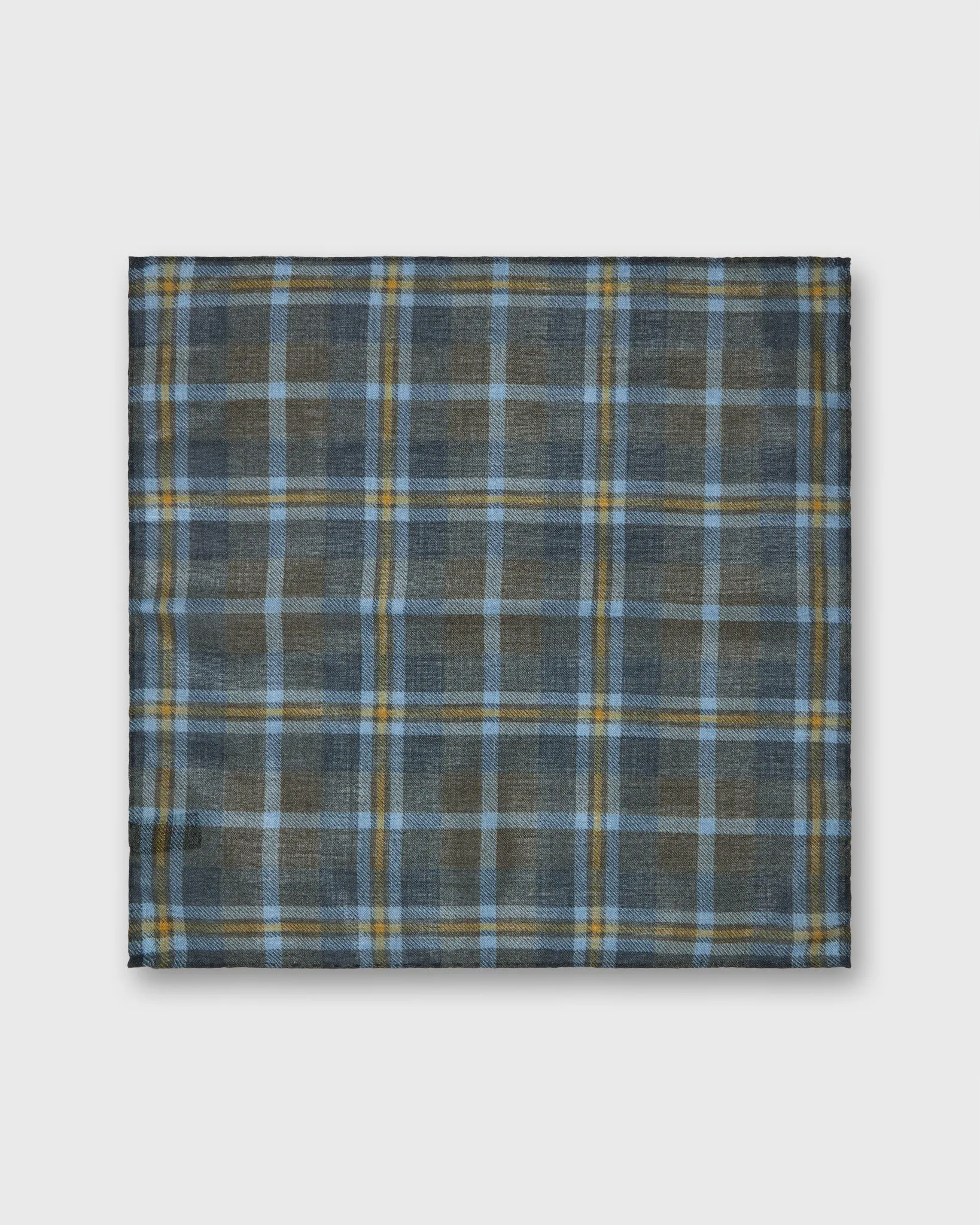 Wool/Silk Pocket Square in Smoke/Sky/Yellow Plaid sold by Mashburn product image thumbnail 2