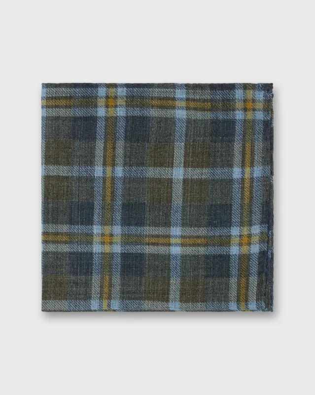 Wool/Silk Pocket Square in Smoke/Sky/Yellow Plaid made by Sid Mashburn