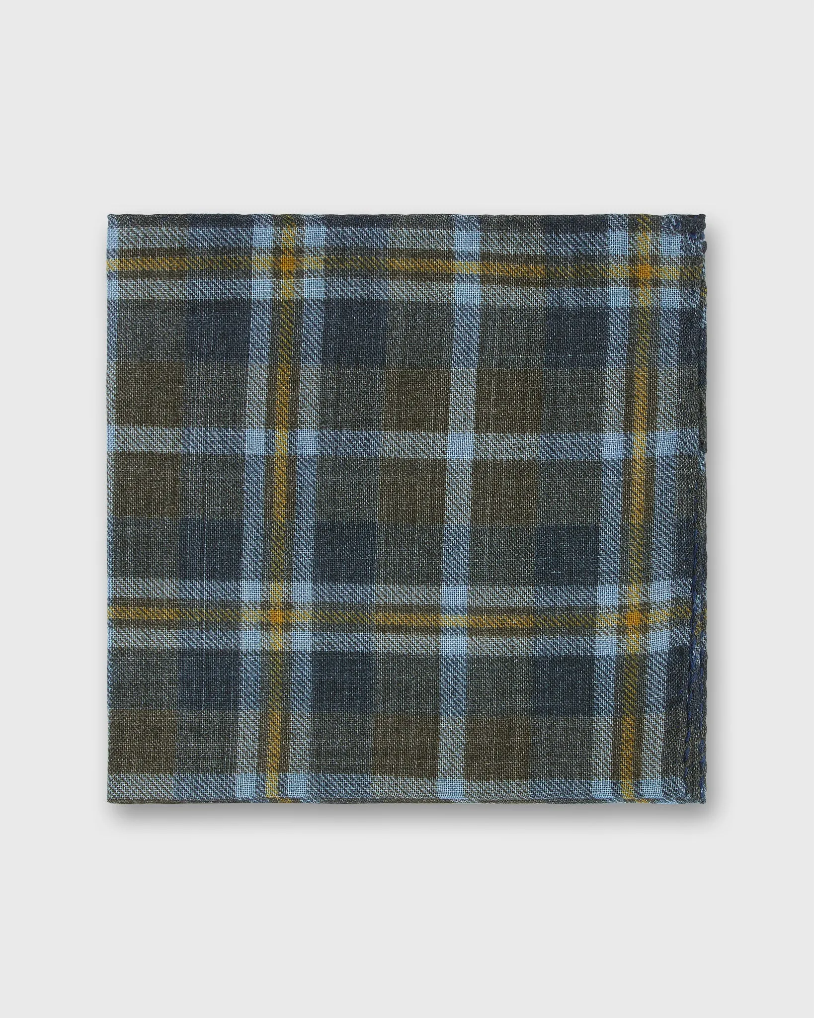 Wool/Silk Pocket Square in Smoke/Sky/Yellow Plaid sold by Mashburn
