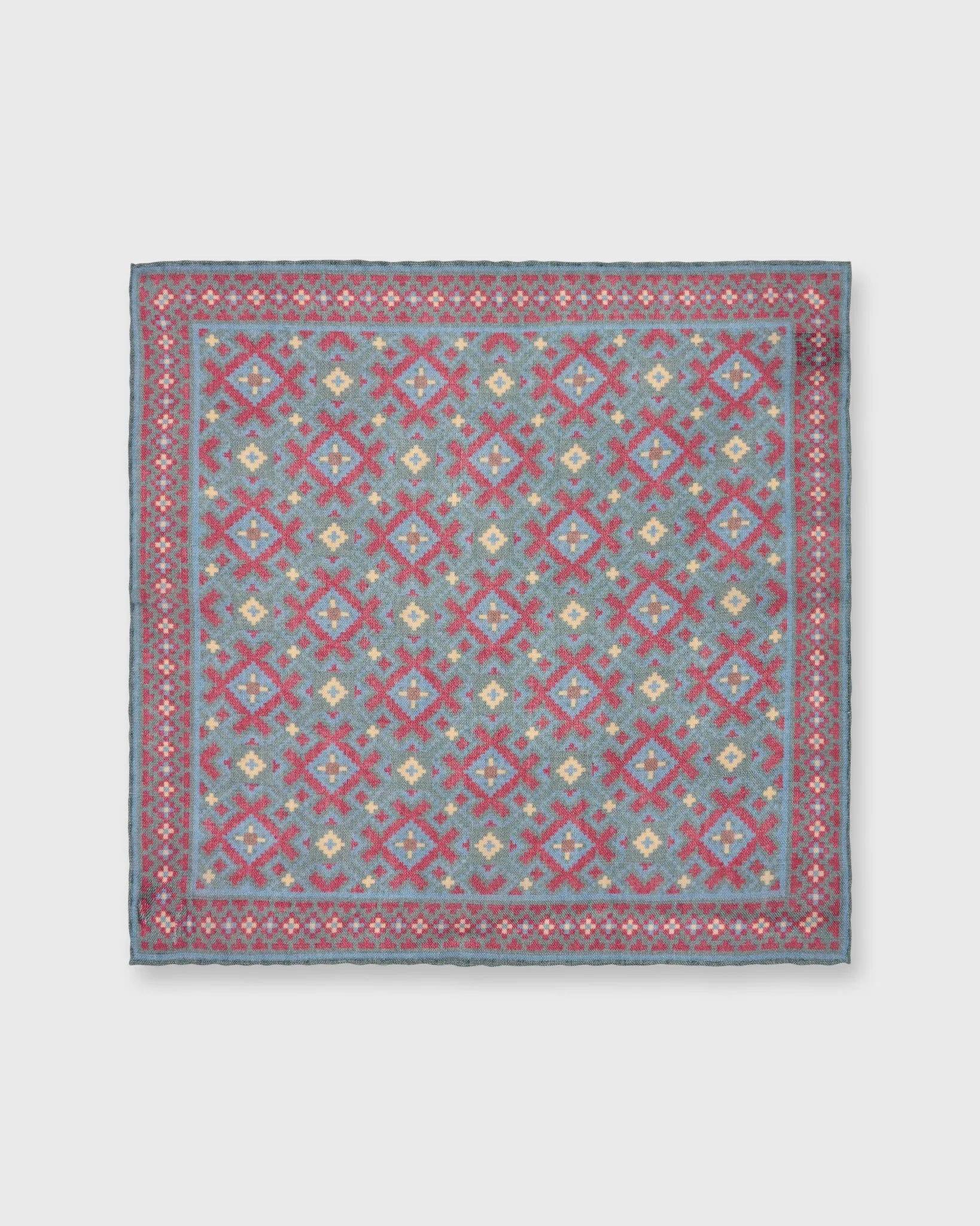 Wool/Silk Print Pocket Square in Evergreen/Burgundy/Gold Aztec sold by Mashburn product image thumbnail 2