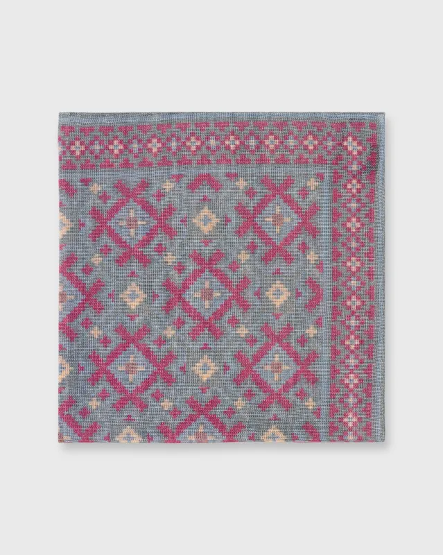 Wool/Silk Print Pocket Square in Evergreen/Burgundy/Gold Aztec made by Sid Mashburn