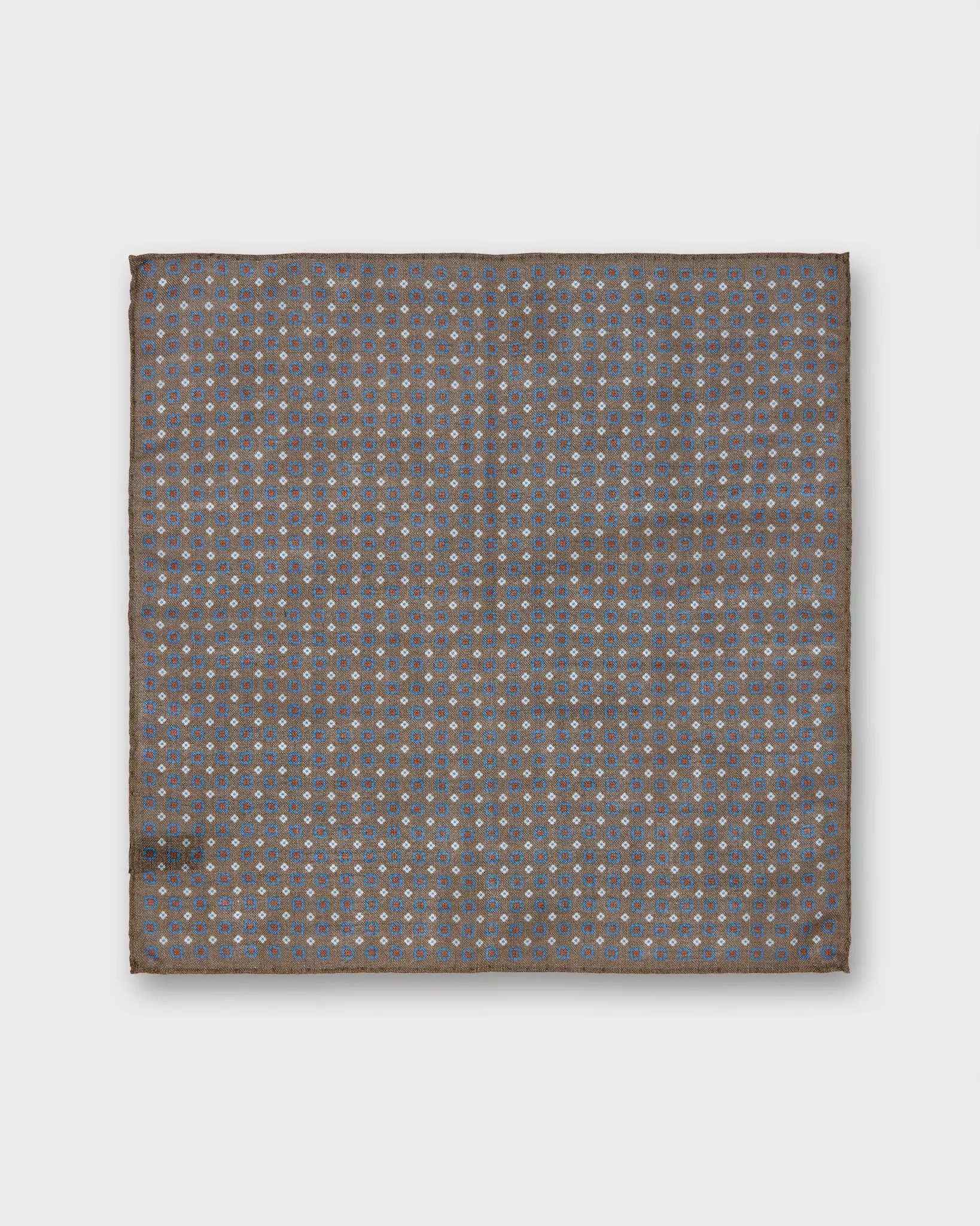 Wool/Silk Pocket Square in Brown/Blue/Orange Foulard sold by Mashburn product image thumbnail 2