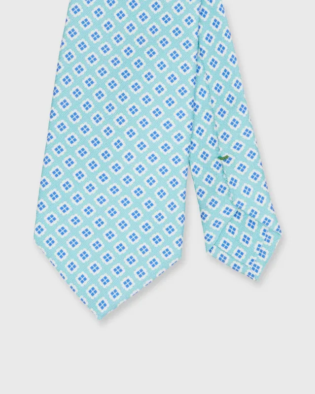 Silk Print Tie in Aqua/Blue Square Foulard made by Sid Mashburn