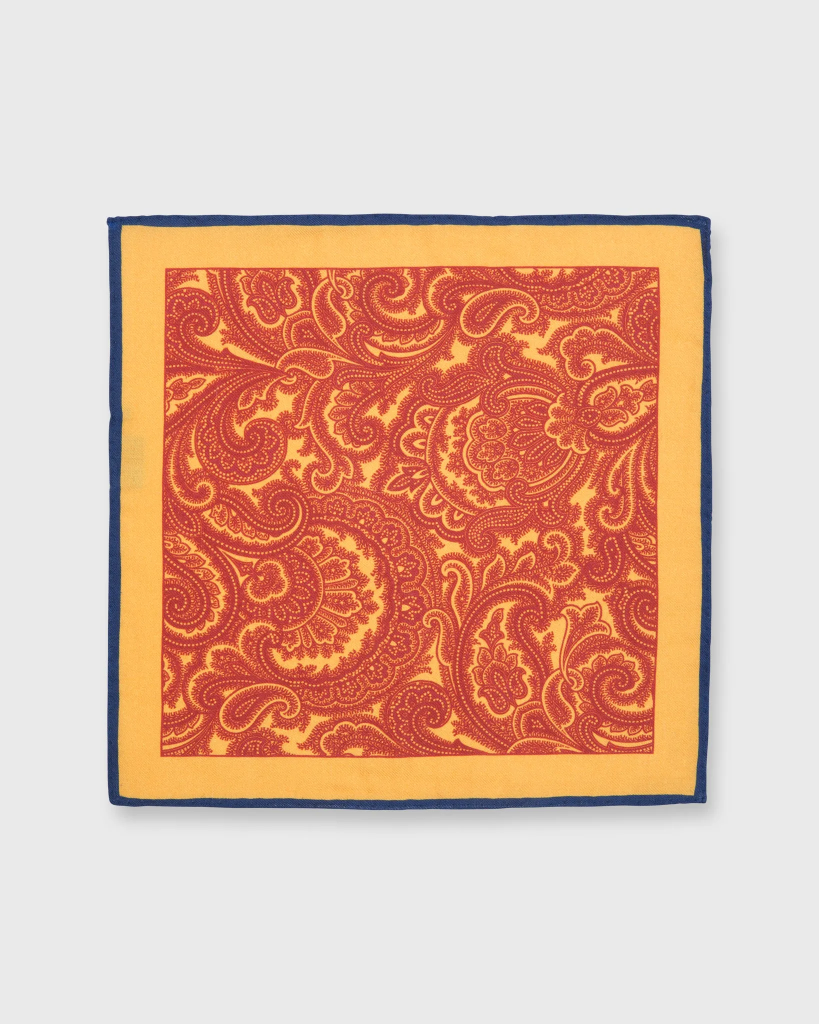 Wool/Silk Print Pocket Square in Collegiate Gold/Vermillion/Navy Large Paisley sold by Mashburn product image thumbnail 2