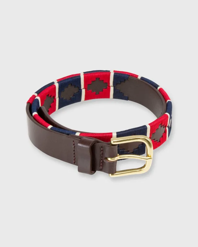 1 1/8" Polo Belt in Red/Navy/Cream Chocolate Leather made by Sid Mashburn