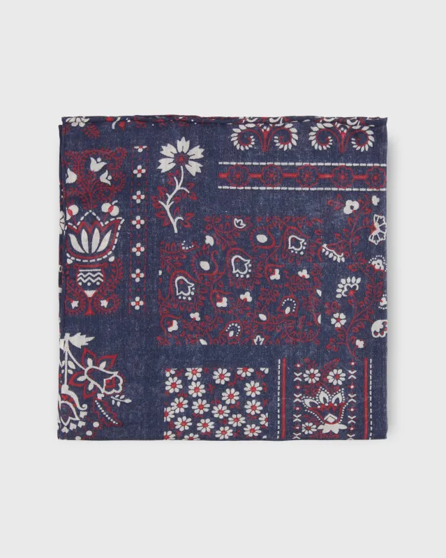 Cotton Print Pocket Square in Navy Patchwork Paisley sold by Mashburn