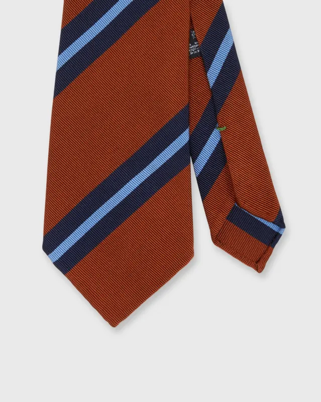 Silk/Cotton Woven Tie in Rust/Navy/Sky Stripe made by Sid Mashburn
