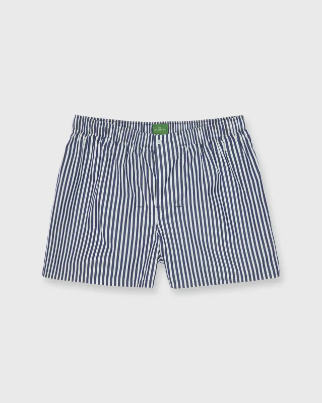 Button-Front Boxer Short in Navy/Yellow Stripe Poplin made by Sid Mashburn