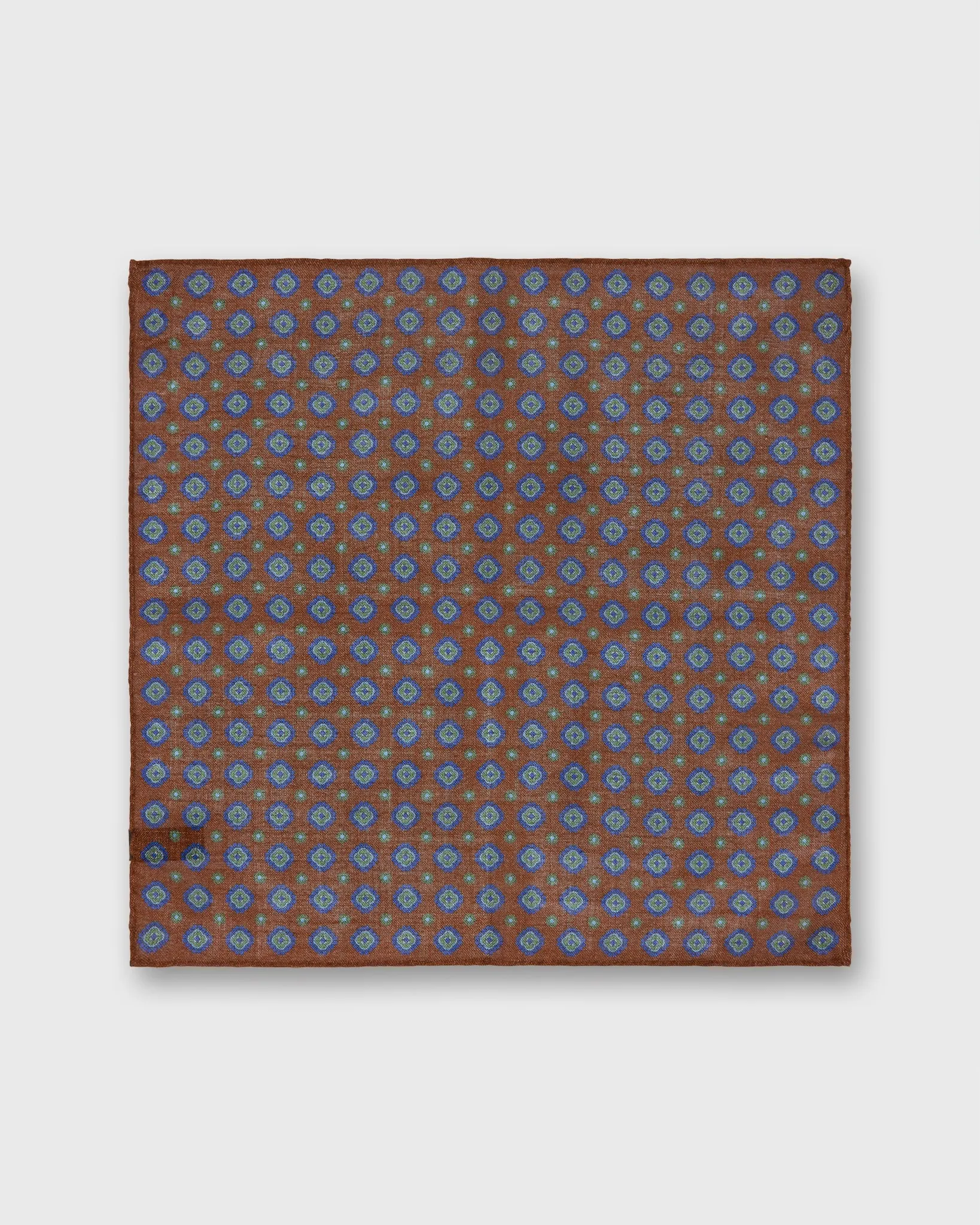 Wool/Silk Pocket Square in Brown/Blue/Green Medallion sold by Mashburn product image thumbnail 2